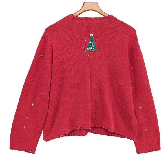 Vtg Designers Studio Christmas Sweater Womens Red Beaded Cardigan Size XL - Picture 2 of 9